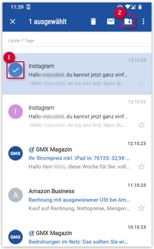 Mail in anderen Ordner verschieben