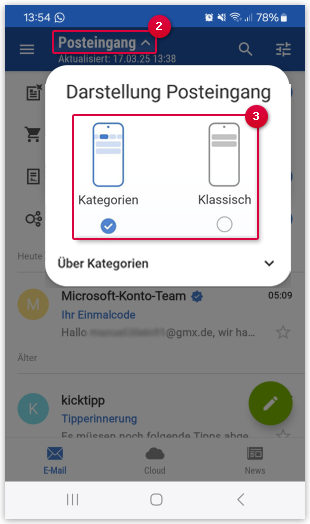 Sortierte Ansicht aktivieren und deaktivieren
