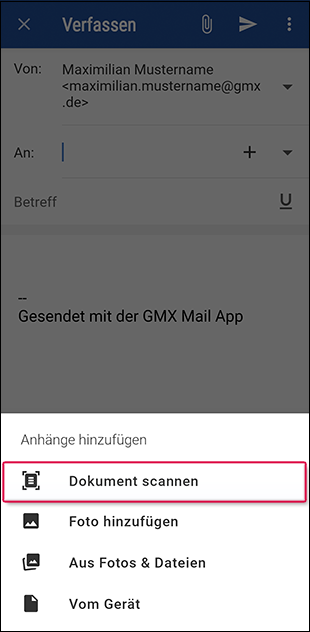 Dokument scannen und anhängen