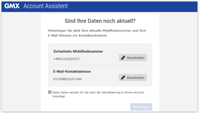 Screenshot: Kontaktdaten hinterlegen