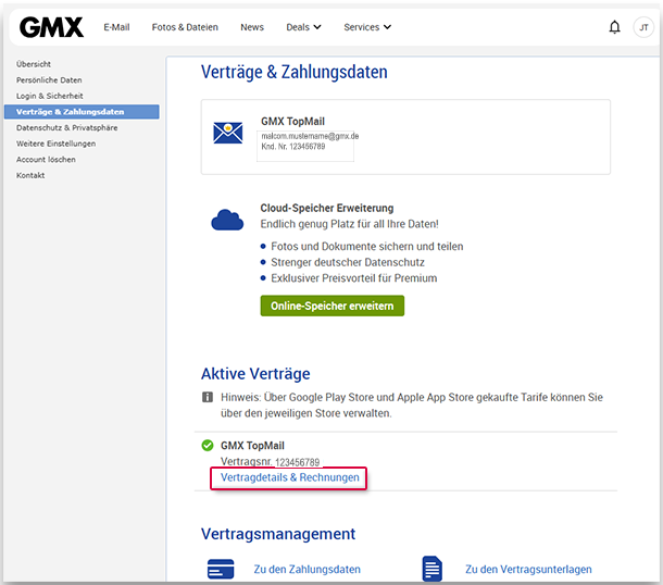 Vertragsdetails & Rechnungen