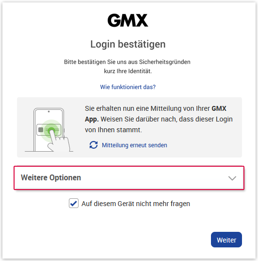 Weitere Optionen auswählen