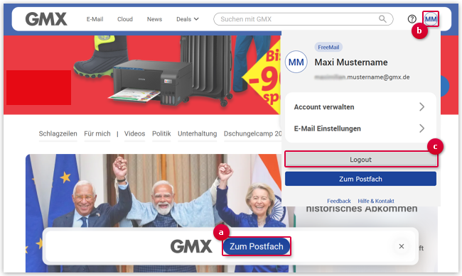 Startseite ohne Loginbox