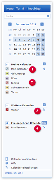 Überblick: Standard- und Themenkalender sowie Freigegebene und Externe Kalender - GMX Hilfe