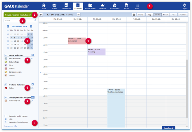 Überblick: Wichtige Kalenderfunktionen - GMX Hilfe
