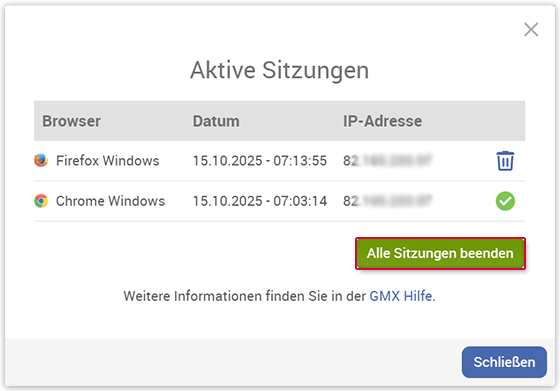 Alle Sitzungen beenden