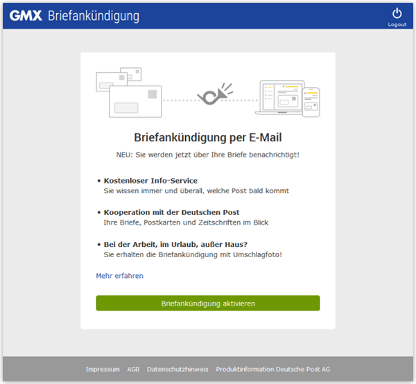 Briefankündigung aktivieren