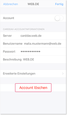 CardDAV-Account löschen