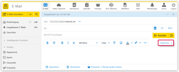 E-Mail-Versandoptionen auswählen