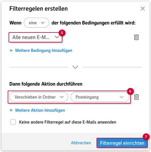 E-Mails per Filterregel in den Posteingang       verschieben