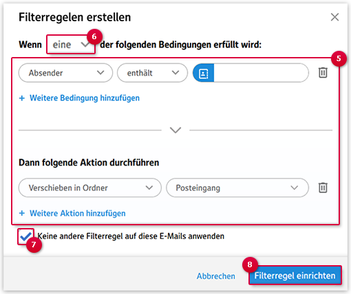 Benutzerdefinierte Filterregel