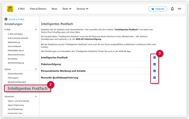 Einstellungen Intelligentes Postfach