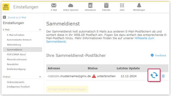 Sammeldienst reaktivieren