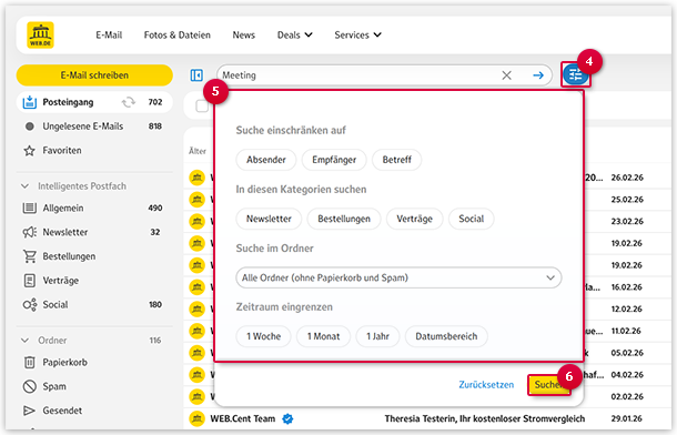 Durchsuchen Sie Ihre Ordner nach E-Mails.