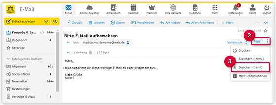 E-Mail als EML speichern