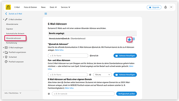 Standardadresse festlegen