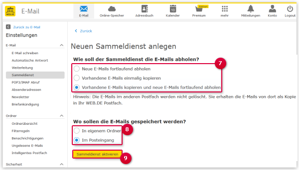 Sammeldienst einrichten