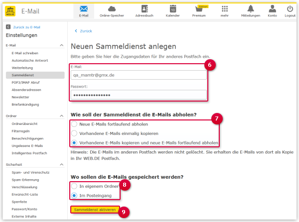 Sammeldienst einrichten