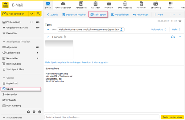 So markieren Sie eine E-Mail als "Kein Spam"