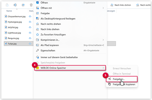 Screenshot: Freigabe erstellen