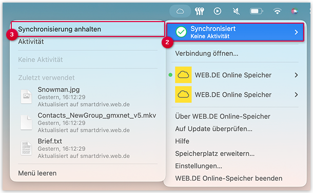 Screenshot: Synchronisation anhalten