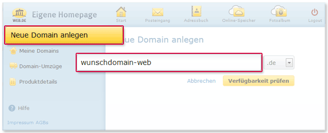 Neue Domain anlegen
