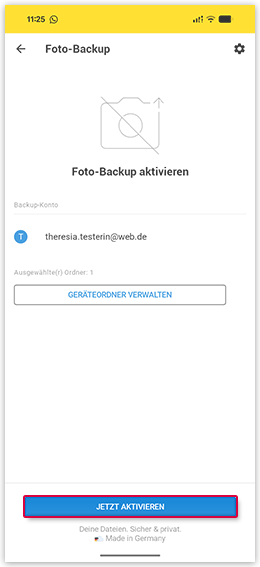 Screenshot: Jetzt aktivieren Button