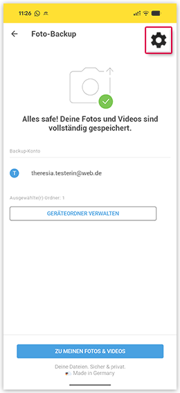 Screenshot: Position des Zahnrad-Symbols