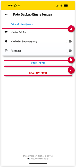 Screenshot: Foto-Backup Einstellungen