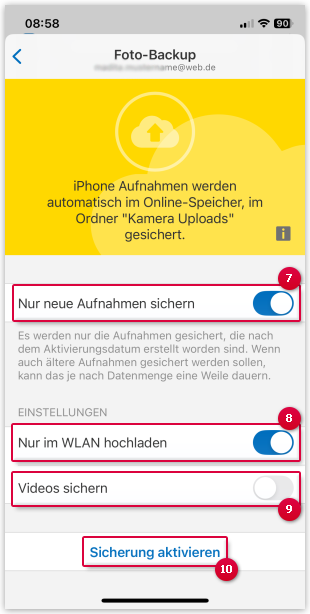 Automatische Sicherung und Synchronisation einschalten