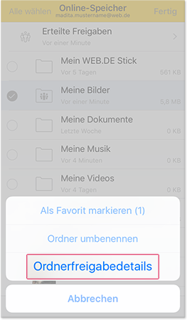Ordnerfreigabedetails einsehen