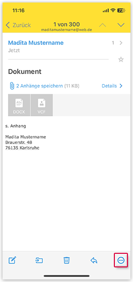 Weitere Optionen in der geöffneten Mail