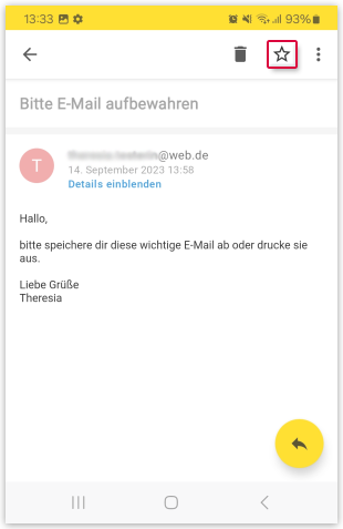 E-Mail als Favorite markieren