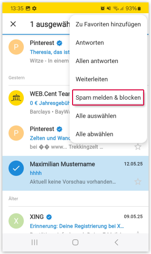 Mail als Spam markieren