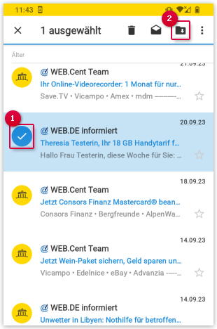Mail in anderen Ordner verschieben