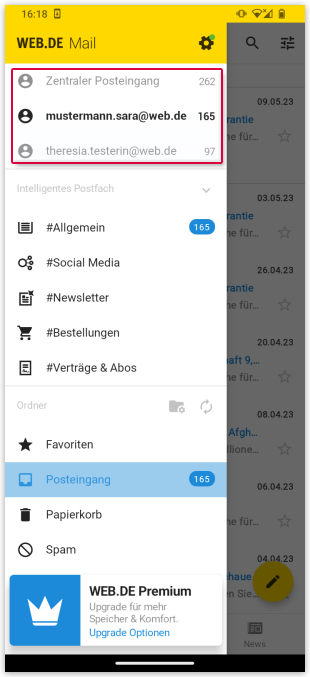 Zwischen mehreren Konten navigieren