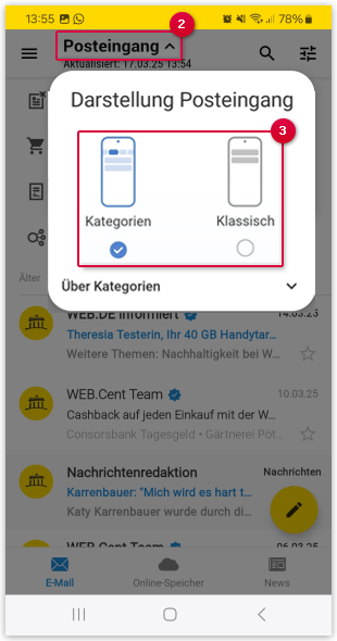 Sortierte Ansicht aktivieren und deaktivieren