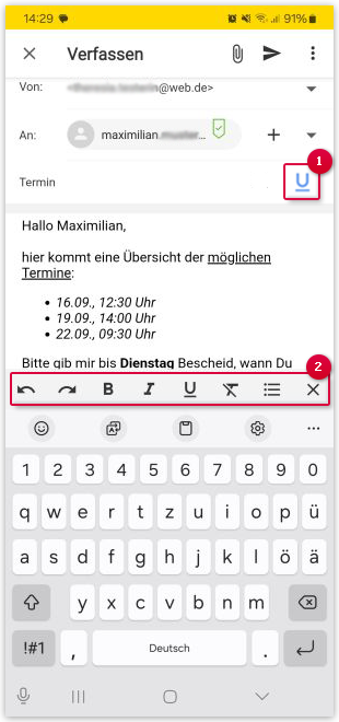 Screenshot: Formatierungs-Optionen öffnen