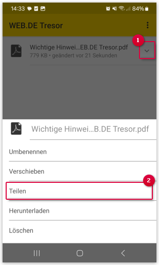 Tresor-Dateien mit der Mail App teilen