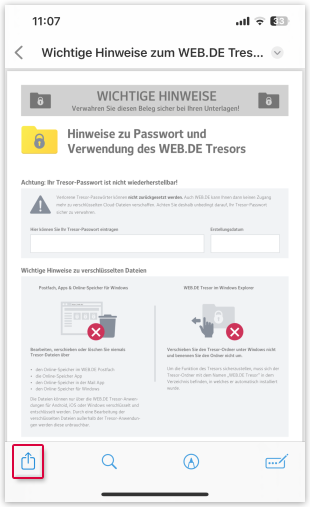 Tresor-Dateien mit der Mail App teilen