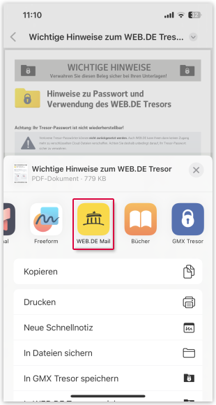 Tresor-Dateien mit der Mail App teilen