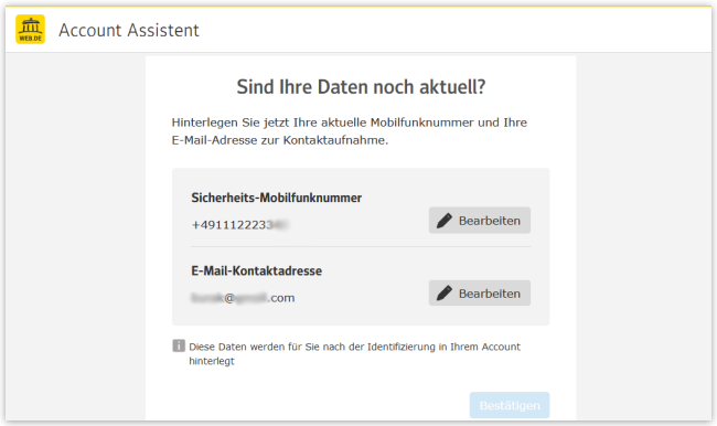 Screenshot: Kontaktdaten hinterlegen