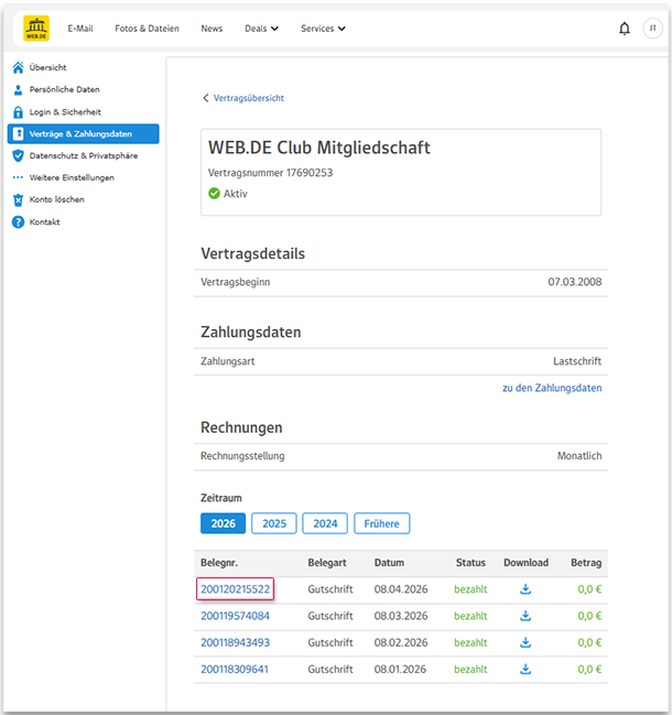 Rechnungsübersicht