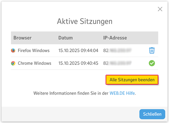 Alle Sitzungen beenden