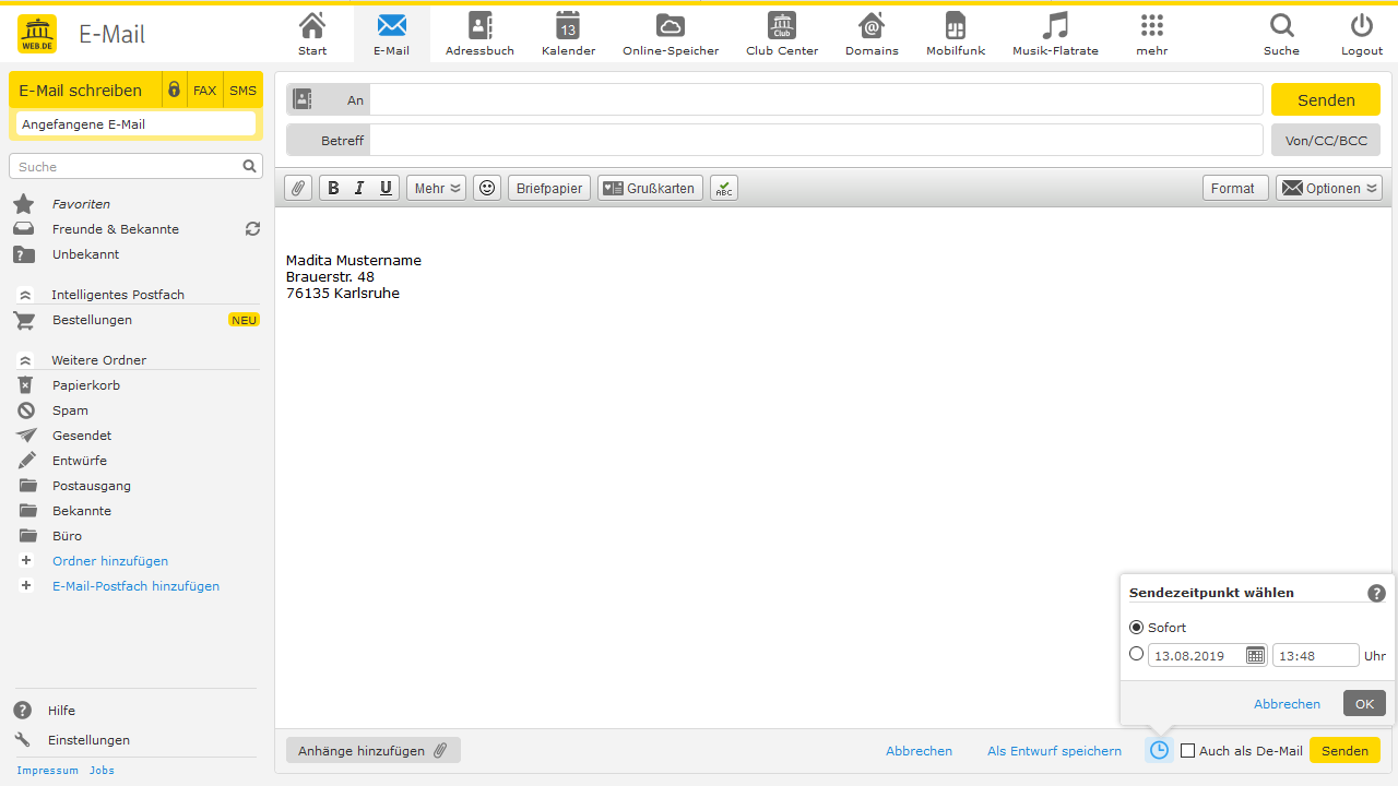 EMail zeitversetzt senden WEB.DE Hilfe