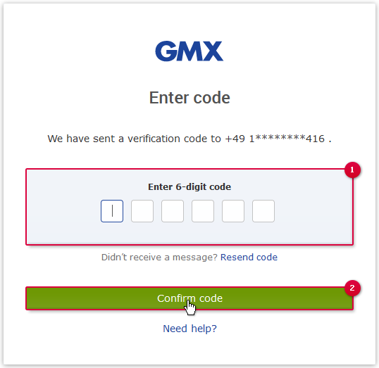 Screenshot: Enter the six-digit number and confirm