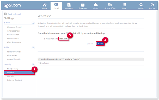 Entering an Email Address or Domain in the Whitelist
