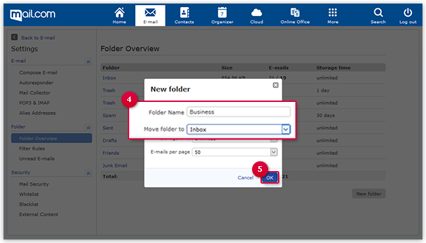 Create your own folders, for example to sort newsletters into a separate folder.