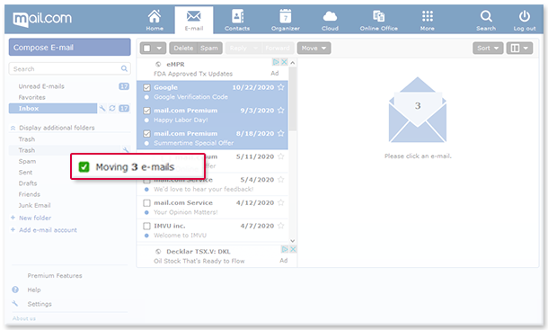 How to move email to a folder using drag & drop