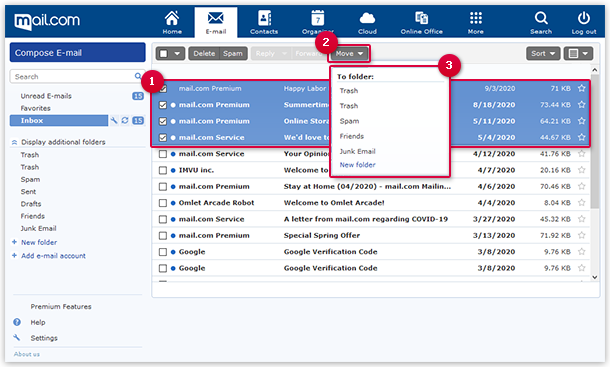 How to move email to a folder using the "Move" button